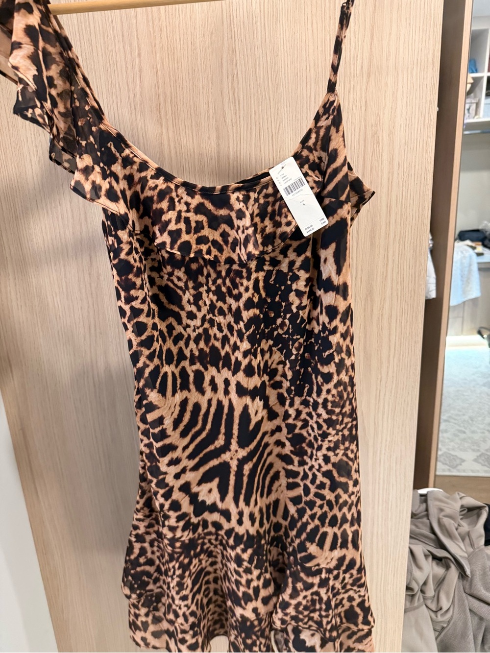 Anthropologie One-Shoulder Leopard Print Dress in Black and Tan